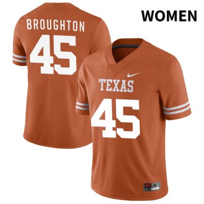 Texas Longhorns Women's #45 Vernon Broughton Authentic Orange NIL 2022 College Football Jersey WZU15P8O